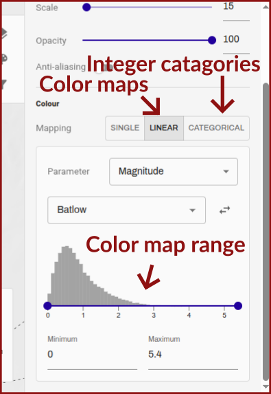 Formatting tab, zoom on linear color mapping